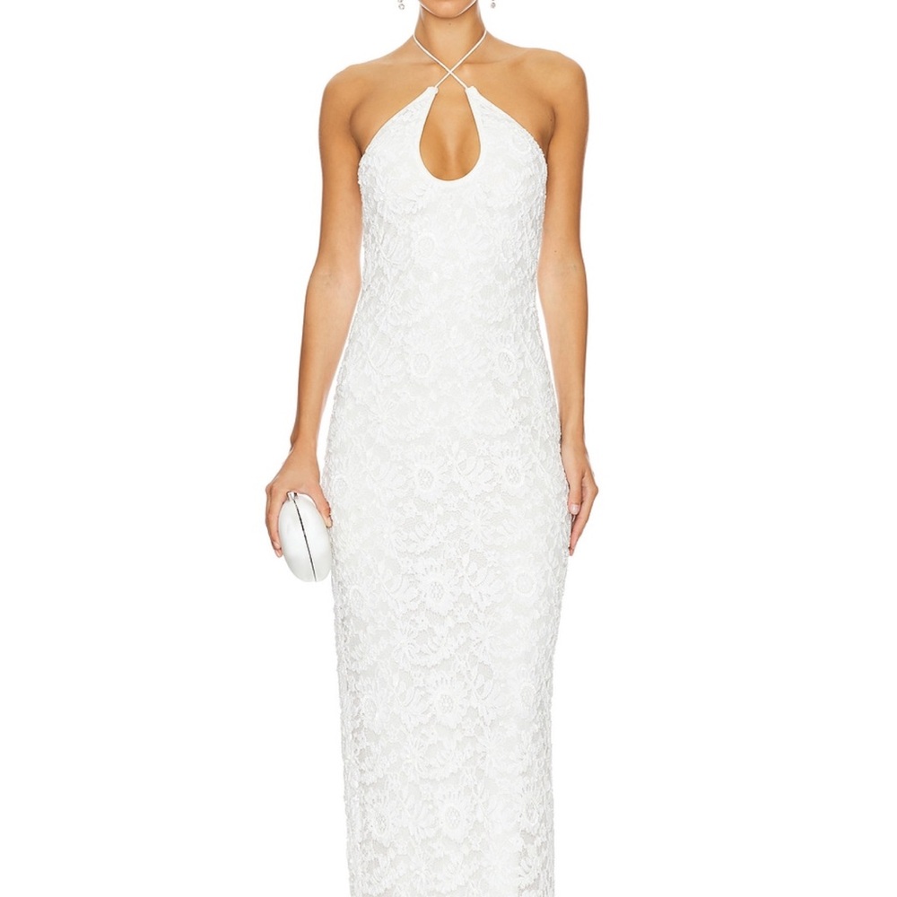 Lovers + Friends White Sequin Halter Gown